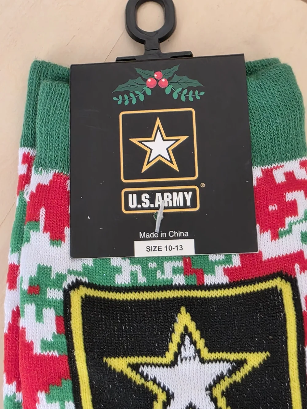 U.S. Army Holiday Camo Crew Socks - Red, Green & White